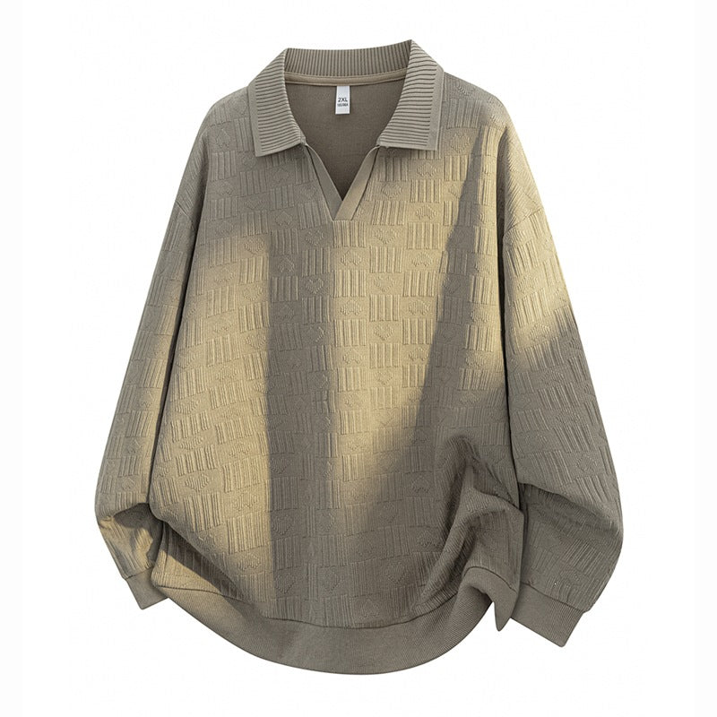 Herren Oversize Strick-Polo mit Strukturstrick, offenem V‑Ausschnitt und geripptem Kragen Echoarchiv
