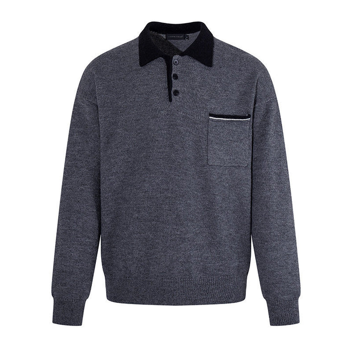 Herren Poloshirt-Strickpullover mit Knopfleiste, Brusttasche und Kontrastkragen Echoarchiv