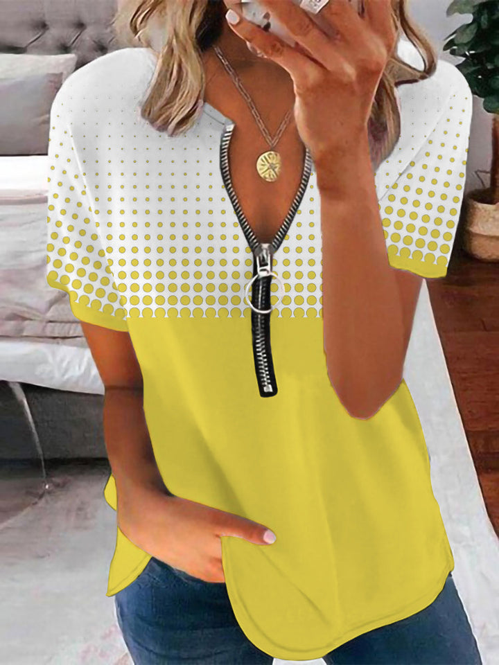 Damen T-Shirt mit Reißverschluss und Musterdetails Echo Archiv