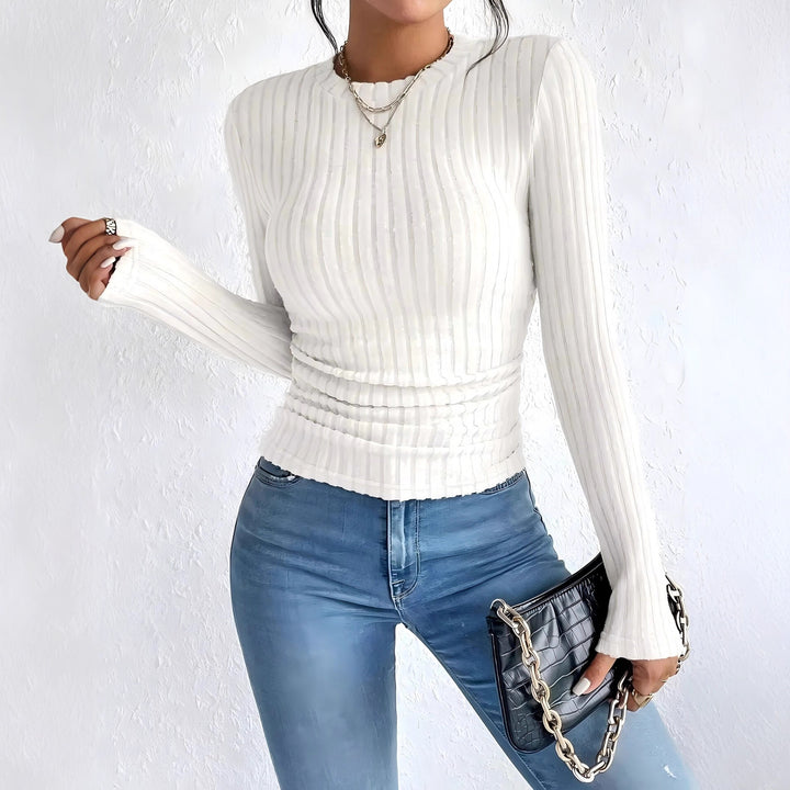 Damen Geripptes Langarmshirt mit vertikaler Plissee‑Optik und taillierter Passform Echo Archiv
