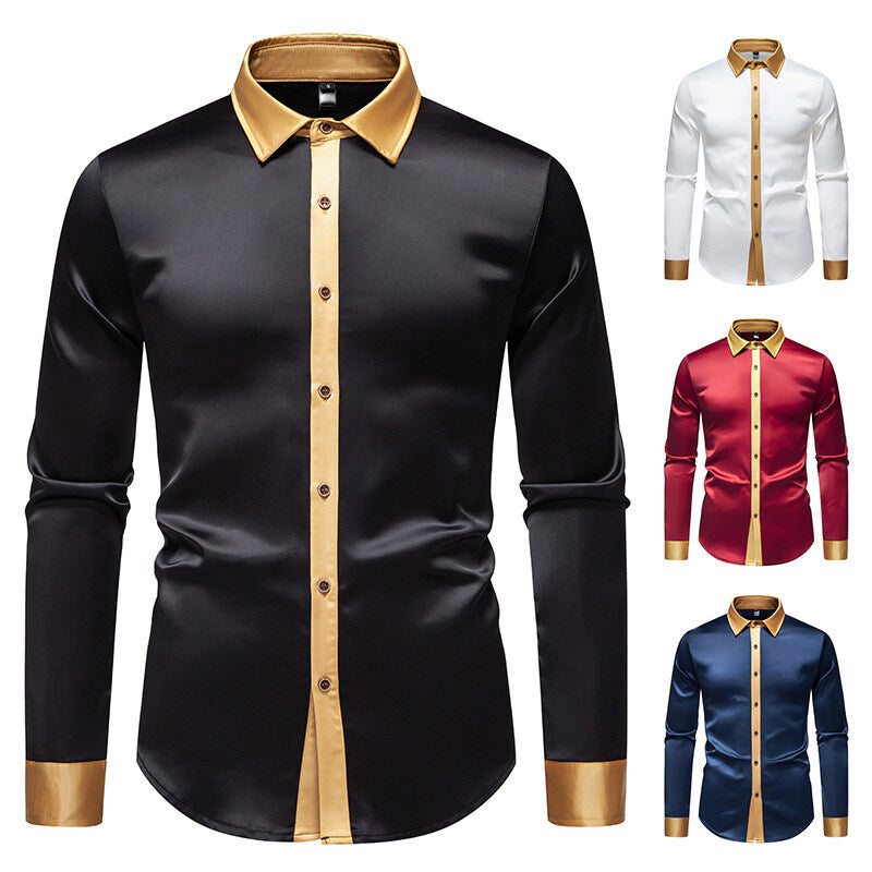 Herren Langarm-Hemd mit modernen Satin-Details Echoarchiv
