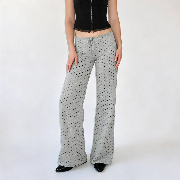 Damen nan gemütliche Highwaist-Loungehose mit weitem Schlag, elastischem Komfortbund, Kordelzug und dezentem Punkte-Print Echo Archiv