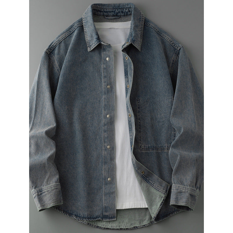 Herren Overshirt-Jacke aus gewaschenem Denim mit Druckknopfleiste und Relaxed-Schnitt Echoarchiv