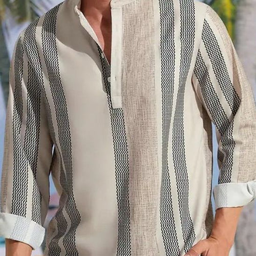 Herren Langarmshirt mit strukturiertem Gewebemuster und lockerer Passform Echoarchiv
