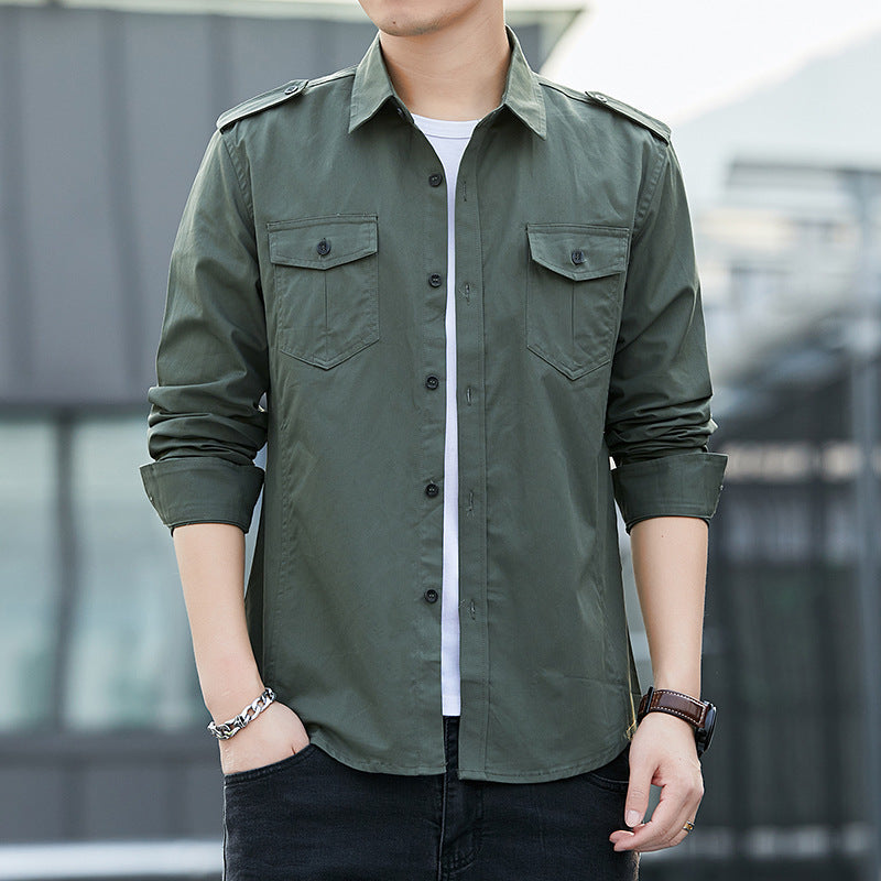 Herren Lässige Hemdjacke im Military‑Look mit Epauletten und Brustpattentaschen – Taviero