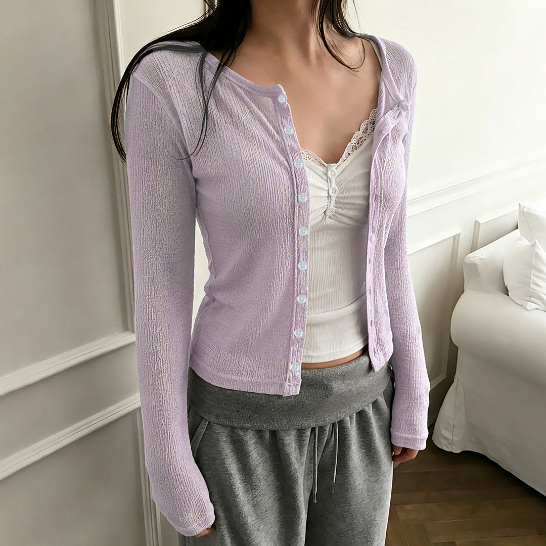 Damen Strukturierter Longsleeve-Cardigan mit taillierter Passform und V‑Ausschnitt Echo Archiv