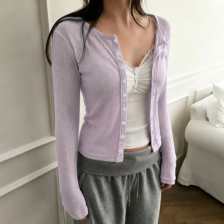 Damen Strukturierter Longsleeve-Cardigan mit taillierter Passform und V‑Ausschnitt Echo Archiv