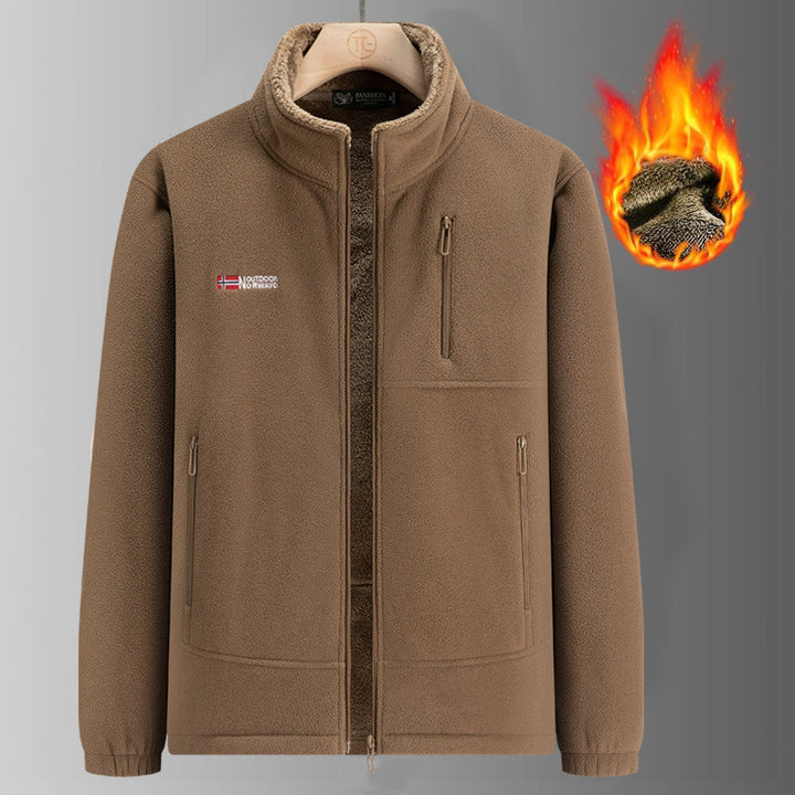 Herren Fleecejacke mit Teddyfutter, Stehkragen und mehreren Reißverschlusstaschen Echoarchiv