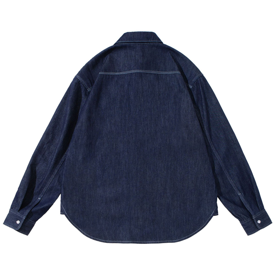 Unisex Oversize-Denim-Hemdjacke mit aufgesetzten Brusttaschen Echoarchiv