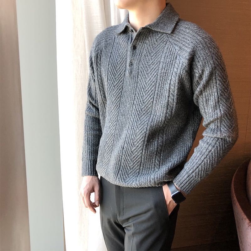 Herren Strickpullover mit klassischem Rautenmuster und Knopfleiste Echoarchiv