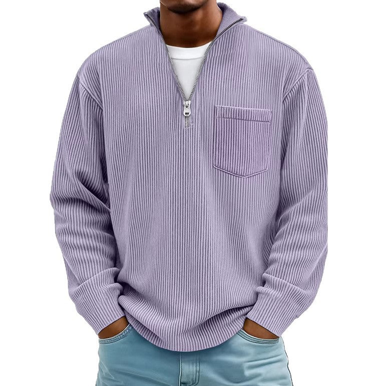 Herren Rippstrickpullover mit kurzem Reißverschluss und Brusttasche EB – Norvane