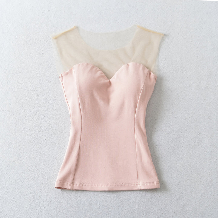 Damen Zweiteiliges Feinstrick-Top-Set mit Mesh-Einsatz und offenem Cardigan Echoarchiv