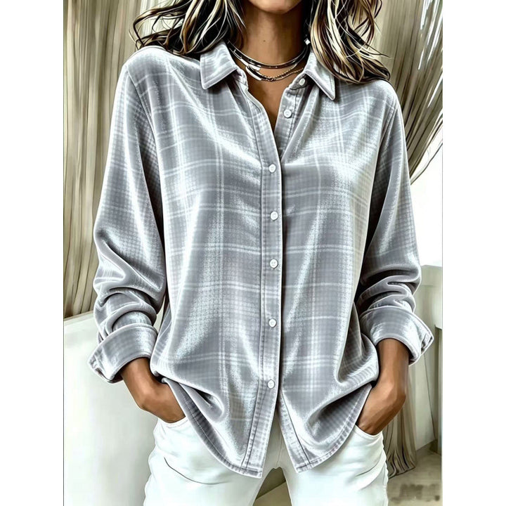 Damen Samt-Hemdbluse mit Karomuster und lockerem Oversize-Schnitt Echoarchiv