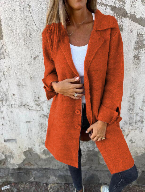 Damen nan Oversize Wollmix-Mantel mit Reverskragen aufgesetzten Taschen geknöpfter Front und umgeschlagenen Ärmeln Echo Archiv
