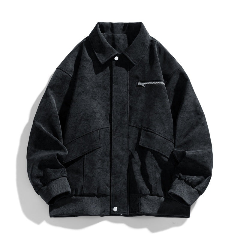 Herren Oversize Bomberjacke im Veloursleder‑Look mit Brustreißverschluss & Pattentaschen Echoarchiv