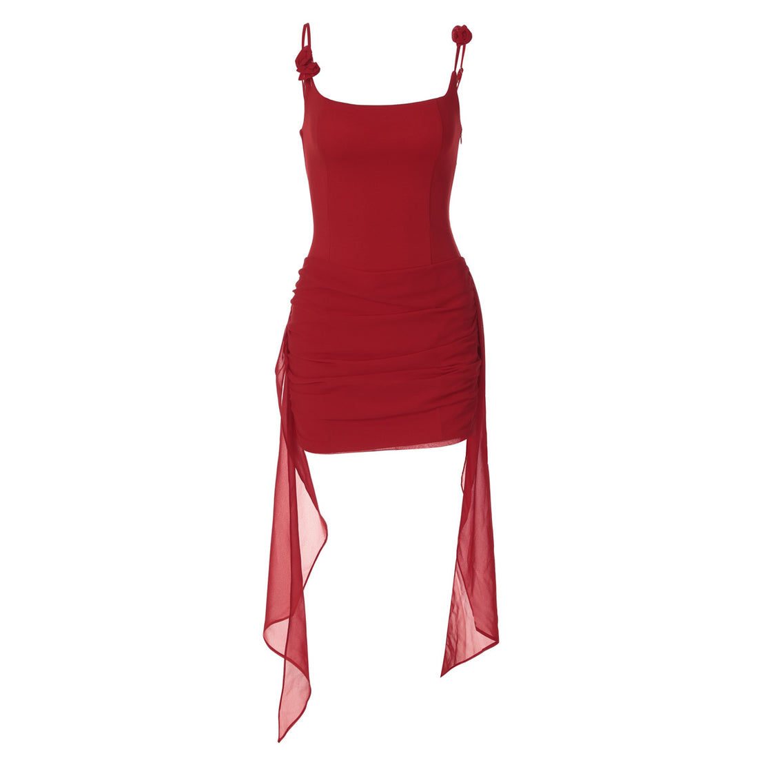 Damen Figurbetontes Kleid mit elegantem Seitenschlitz und Trägerverzierung – Élara