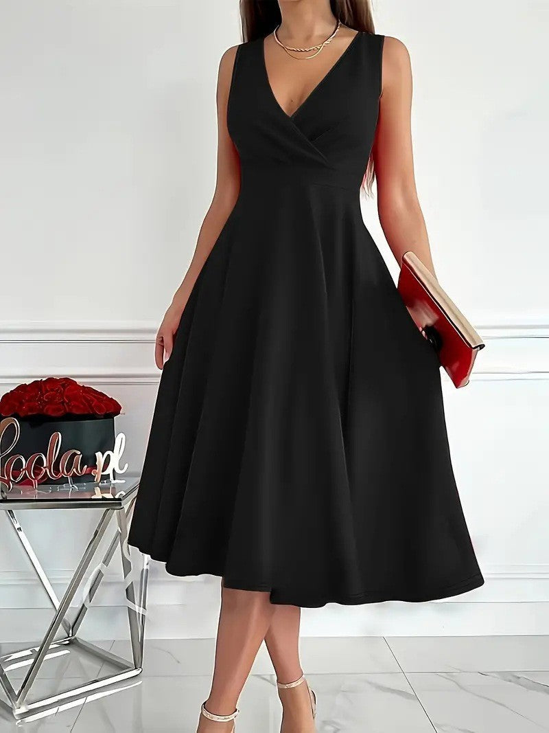 Damen elegantes A-Linie Wickelkleid mit V-Ausschnitt Echoarchiv
