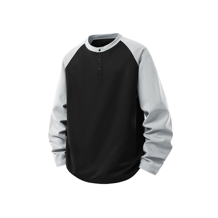 Herren Langarm-Henley-Sweatshirt mit Raglanärmeln, Relaxed-Fit und Knopfleiste Echo Archiv