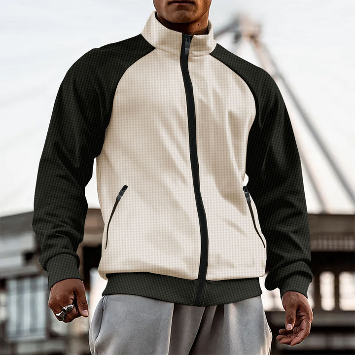 Herren sportliche Hybrid-Jacke mit hohem Kragen und funktionellen Reißverschlusstaschen Echoarchiv
