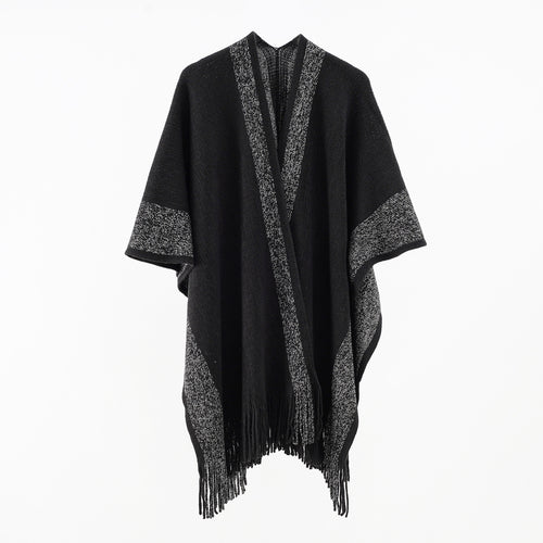 Damen Oversize-Strickcape mit Fransen und kontrastierter Bordüre Echo Archiv