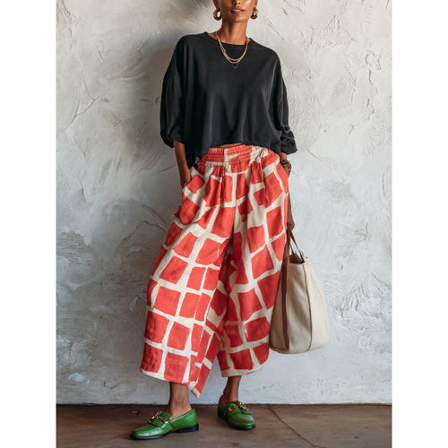 Damen Gemusterte Culotte-Palazzohose mit weitem Bein, elastischem Bund und Eingrifftaschen Echoarchiv