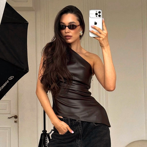 Damen Elegantes asymmetrisches Oberteil aus Kunstleder Echo Archiv