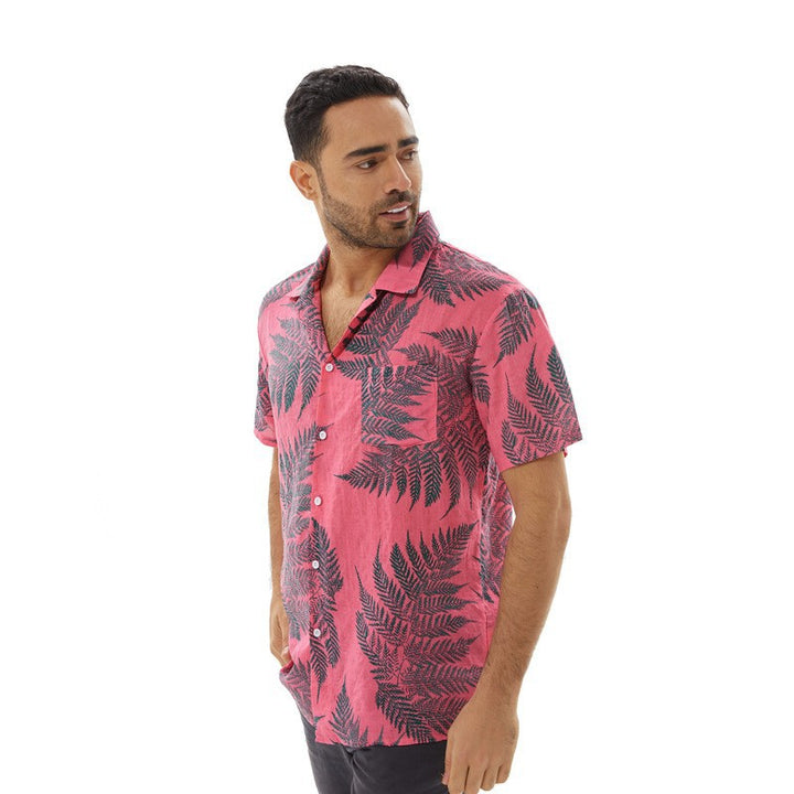 Herren Kurzarm-Hemd mit floralem Blattmuster und entspannter Passform Echoarchiv