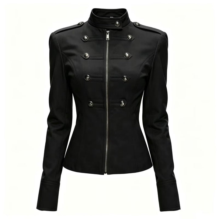 Damen Taillierte Military‑Inspired Jacke mit Stehkragen, Zierknopfreihe und Reißverschluss Echo Archiv