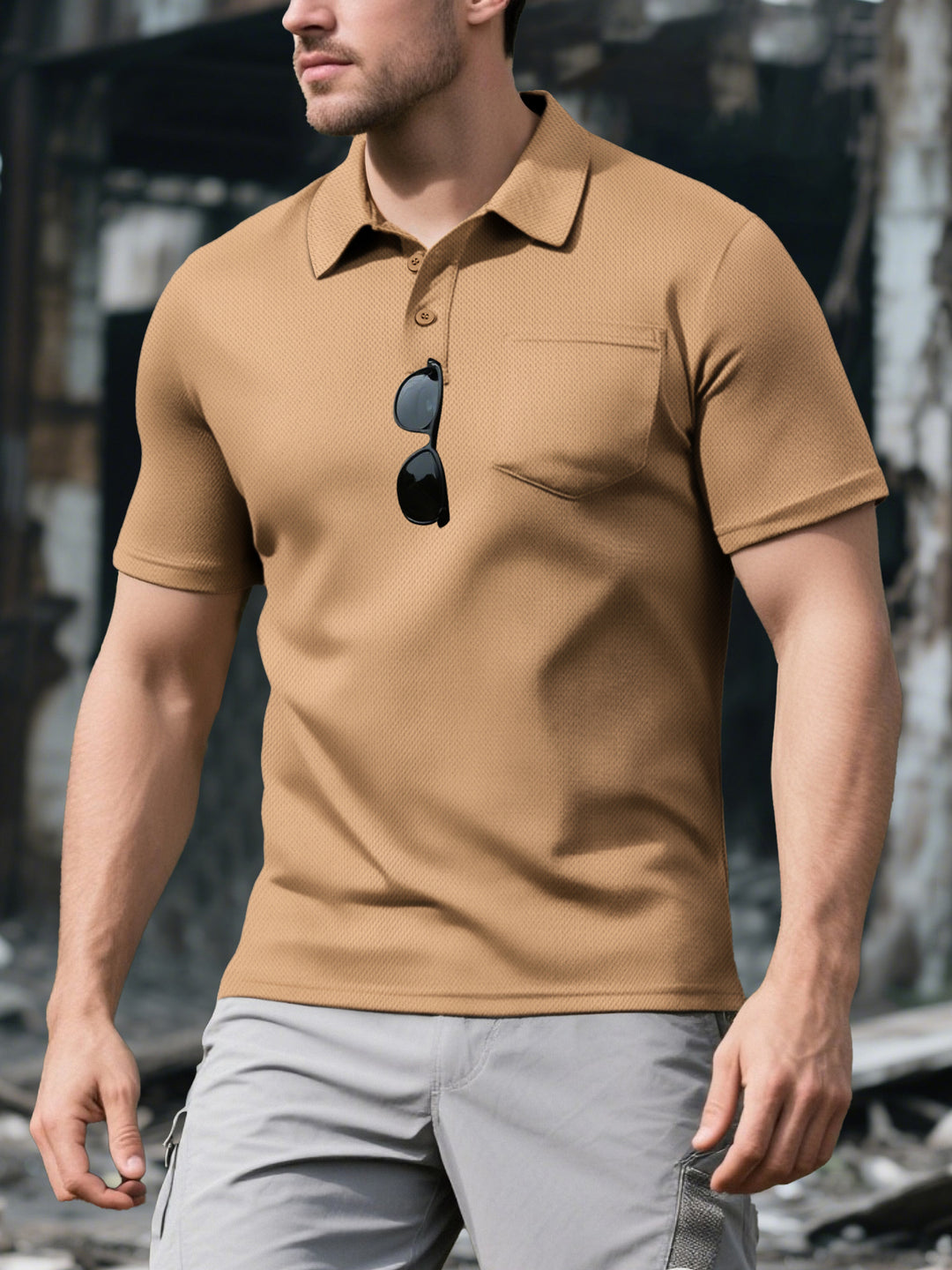 Herren Polohemd mit strukturiertem Design und praktischer Brusttasche Echoarchiv