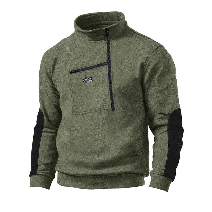 Herren Fleece-Pullover mit dickem Kragen und praktischer Brusttasche Echoarchiv