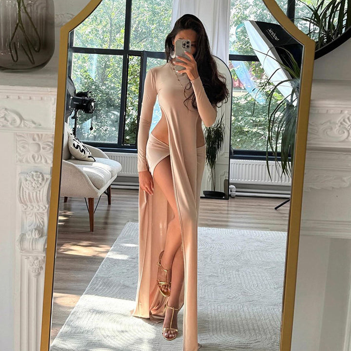 Damen Elegantes Maxikleid mit raffinierten Seitenschlitzen und langen Ärmeln Echo Archiv
