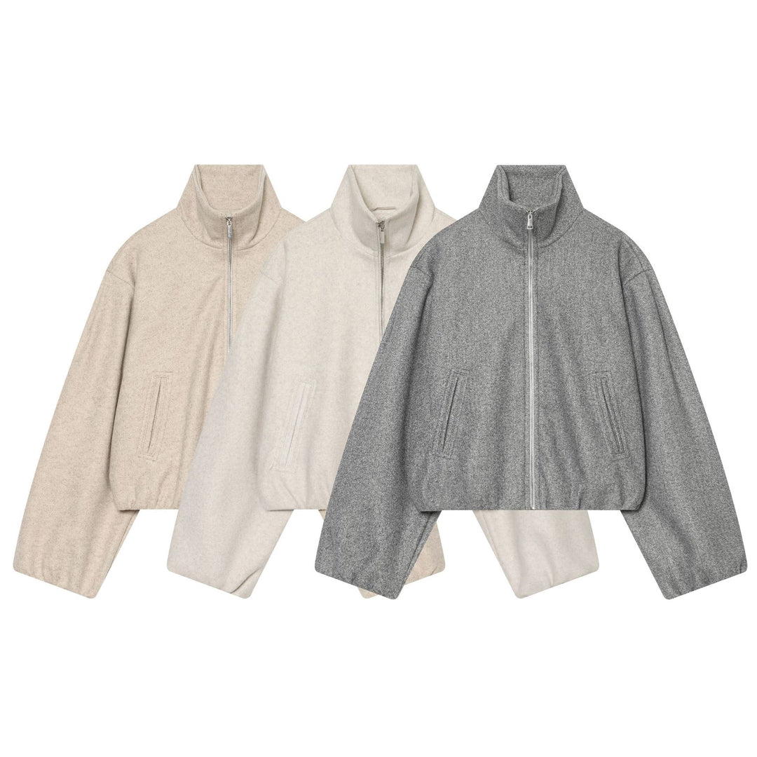 Damen Cropped Wollmix-Blouson mit hohem Stehkragen und Reißverschluss Echo Archiv