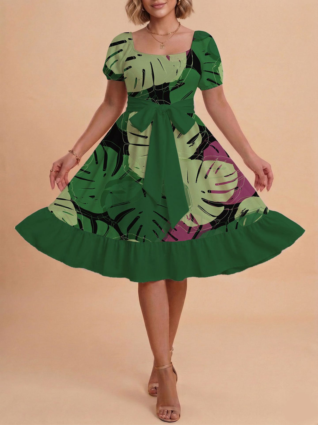 Damen Verspieltes Maxikleid mit Bärenmuster und taillierbarem Band Echo Archiv