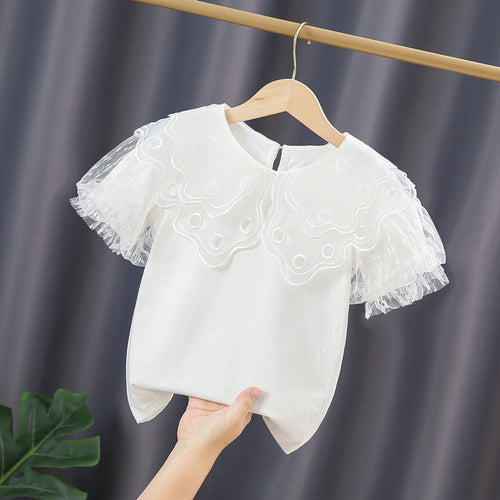 Mädchen Bluse mit transparenten Tüllärmeln und floralem Design Echo Archiv