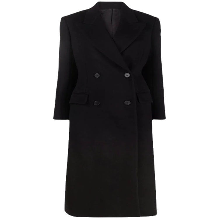 Damen Longcoat im minimalistischen Doppelreiher mit taillierter Silhouette und Pattentaschen Echoarchiv