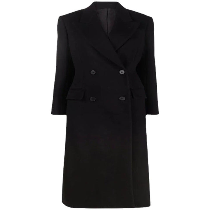 Damen Longcoat im minimalistischen Doppelreiher mit taillierter Silhouette und Pattentaschen Echoarchiv