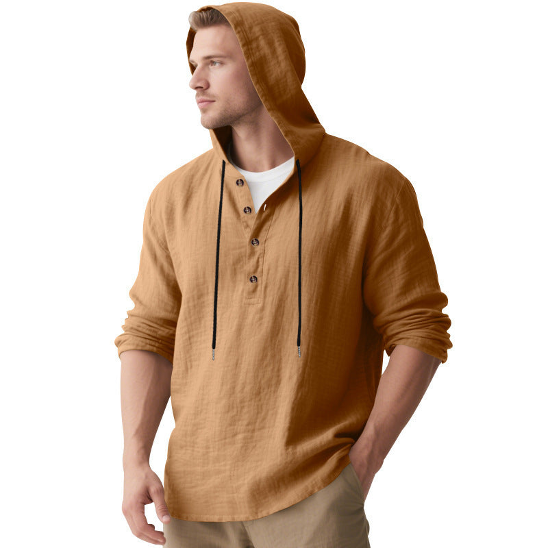 Herren lässiger Kapuzenshirt mit Knopfleiste und atmungsaktiver Baumwollmischung Echoarchiv