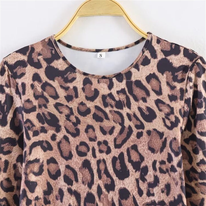 Damen Leoprint-Minikleid mit Rundhalsausschnitt, langen Ärmeln und A-Linien‑Silhouette Echo Archiv
