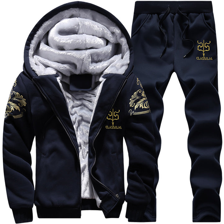 Herren Gefüttertes Freizeit-Trainingsanzug-Set mit Teddyfutter und Kapuzenjacke – Cavarno