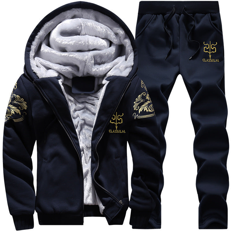 Herren Fleece-gefüttertes Freizeit-Set mit Kapuzenjacke und Thermo-Jogger Echoarchiv