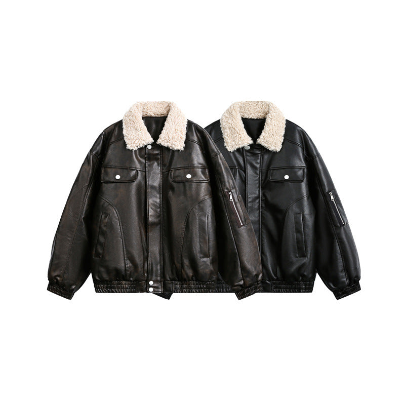 Herren Aviator-inspirierte Kunstleder‑Blousonjacke mit Teddy‑Umlegekragen und Ärmel‑Utilitytasche Echoarchiv
