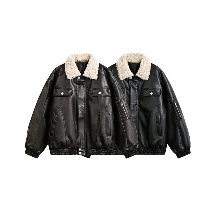 Herren Aviator-inspirierte Kunstleder‑Blousonjacke mit Teddy‑Umlegekragen und Ärmel‑Utilitytasche Echoarchiv