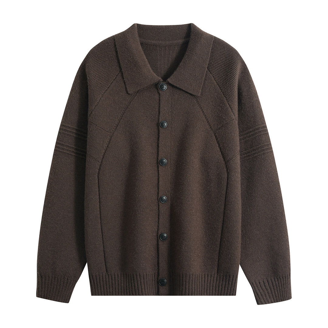 Herren Strickcardigan mit Hemdkragen, Raglanärmeln & geripptem Saum Echoarchiv