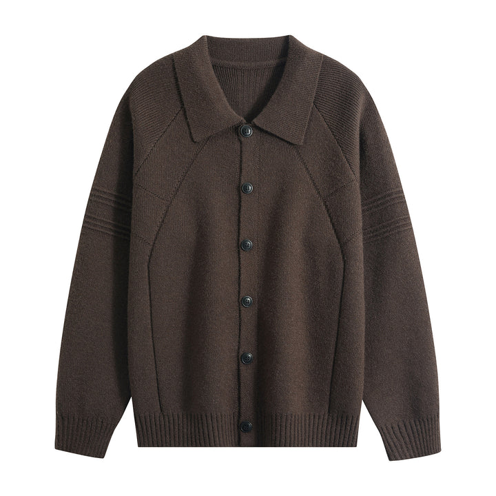 Herren Strickcardigan mit Hemdkragen, Raglanärmeln & geripptem Saum Echoarchiv