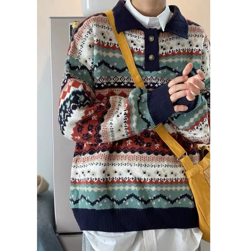 Damen Gemütlicher Strickpullover im ethnischen Muster Echoarchiv