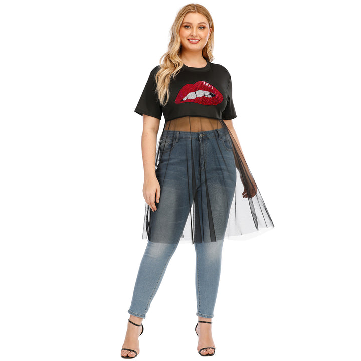 Damen modisches Crop-Top mit transparentem Überwurf und Glitzerbesatz Echo Archiv