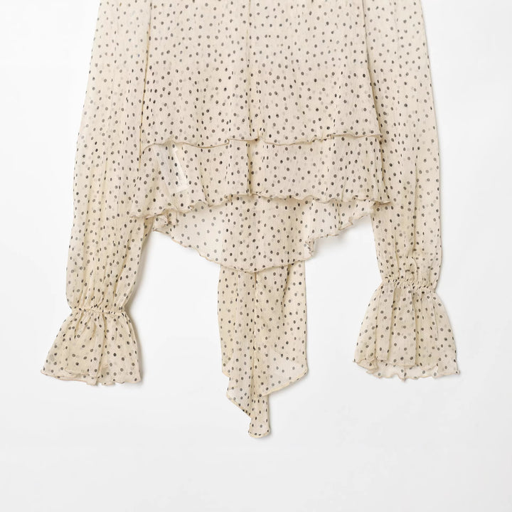 Damen nan semitransparente Chiffonbluse mit Bindeschleife, Volantärmeln und Pünktchenprint Echo Archiv