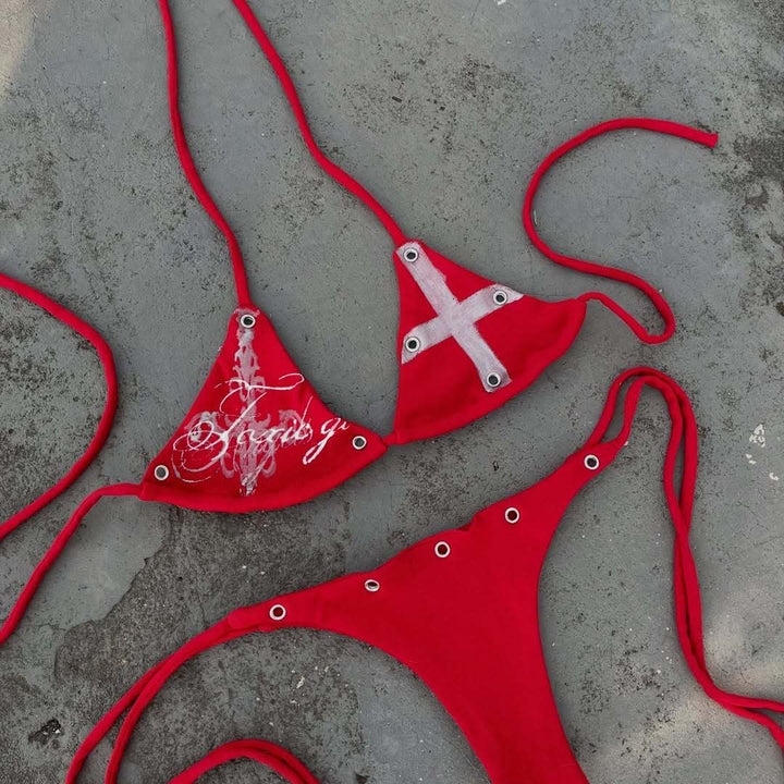 Damen Bunt bedruckter Bikini mit verstellbaren Schnürungen und dekorativen Ösen Echo Archiv