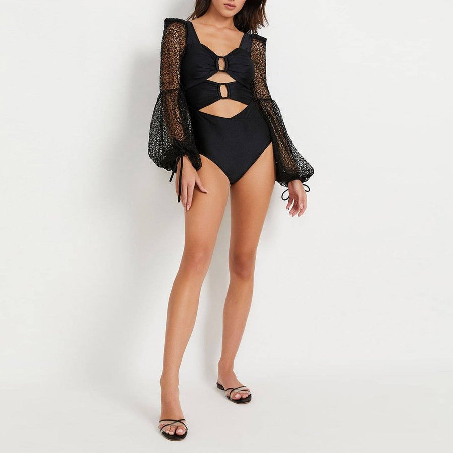 Damen Cut-Out Badeanzug mit langem, transparenter Ärmel Echo Archiv