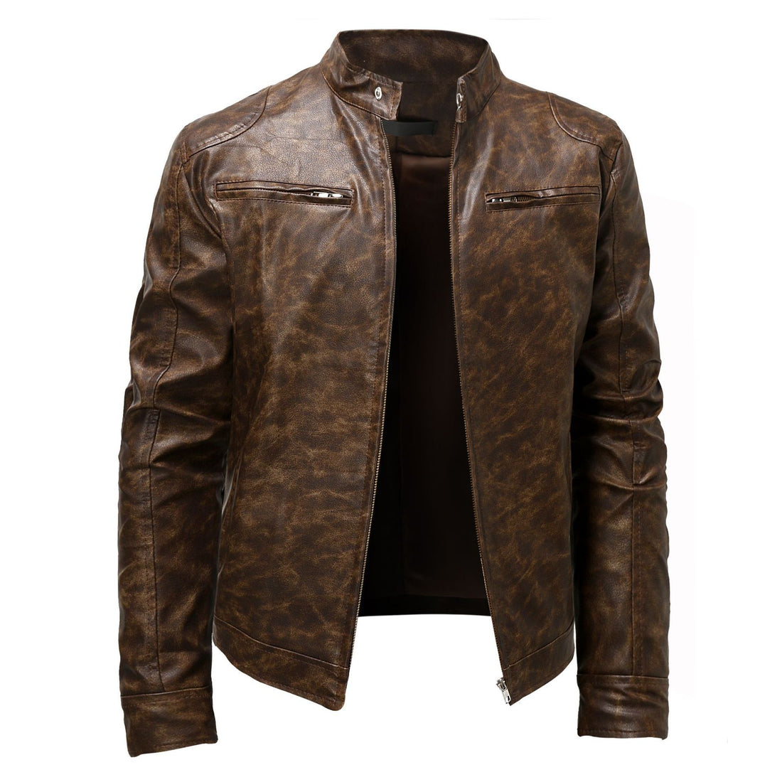 Herren Lederjacke im Vintage‑Look mit Stehkragen und Reißverschluss-Details Echo Archiv